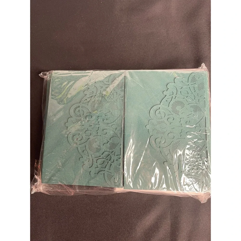 Teal‎ Laser Cut Invitation Cards with Gold Seal Stickers Set of 50